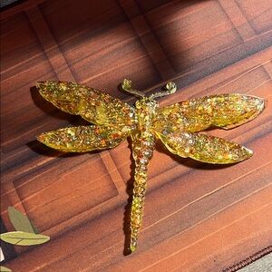 Sparkling Yellow Dragonfly Brooch
